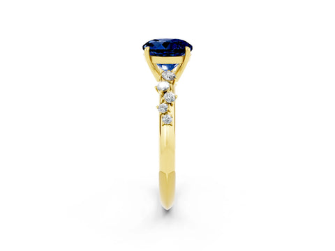Yellow gold Round Cut Blue Sapphire Cluster Side Stone Solitaire Ring with Prong Setting_26