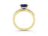 Yellow gold Round Cut Blue Sapphire Cluster Side Stone Solitaire Ring with Prong Setting_27