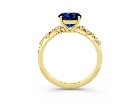 Yellow gold Round Cut Blue Sapphire Cluster Side Stone Solitaire Ring with Prong Setting_27