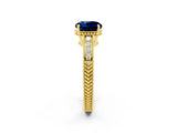Yellow gold Round Cut Blue Sapphire Engagement Ring with Milgrain Channel Set Band and Prong Setting_2