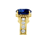 Yellow gold Round Cut Blue Sapphire Engagement Ring with Milgrain Channel Set Band and Prong Setting_5