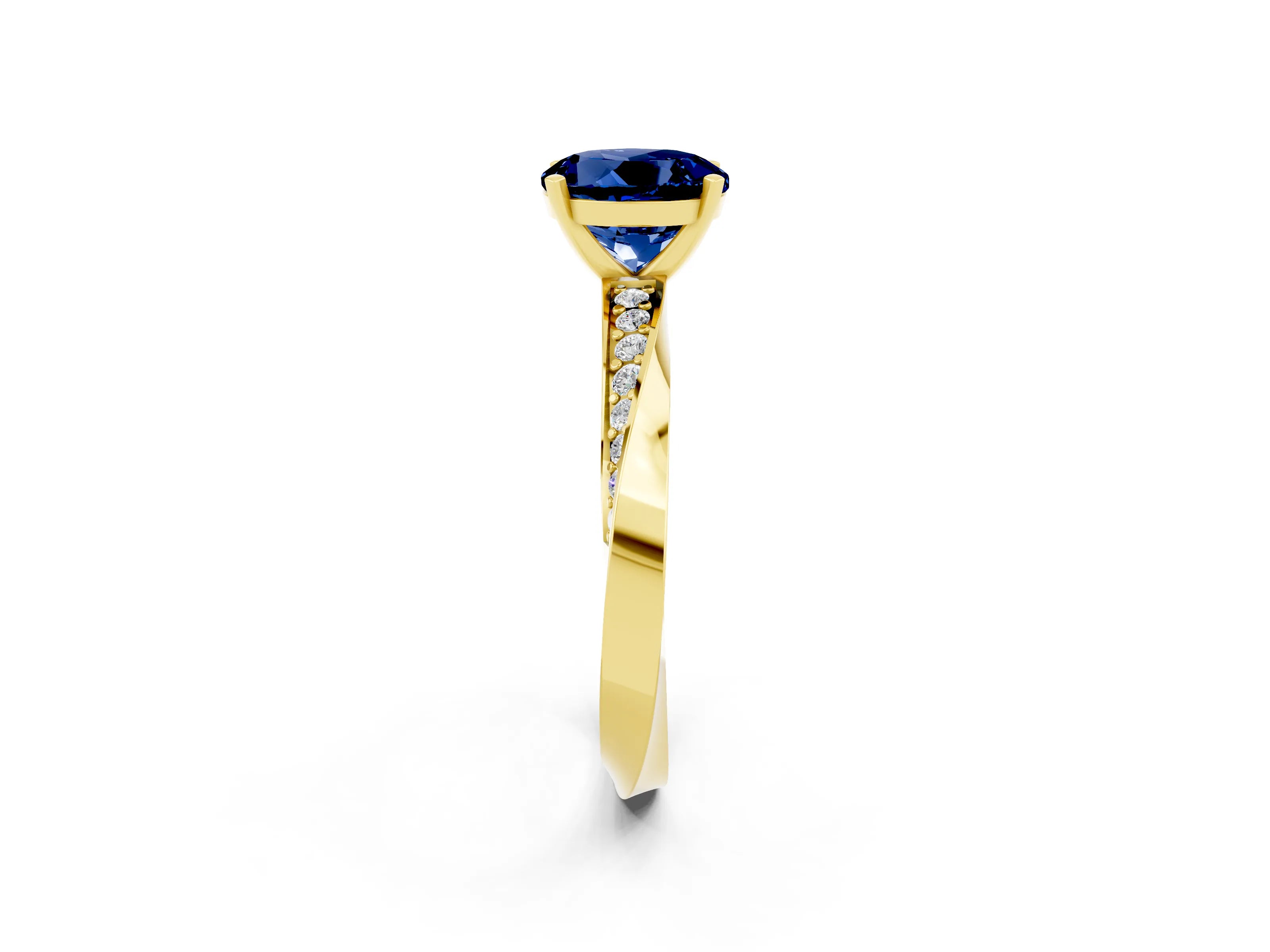 Yellow gold Round Cut Blue Sapphire Engagement Ring with Side Stone Accents and Four-Prong Setting_29