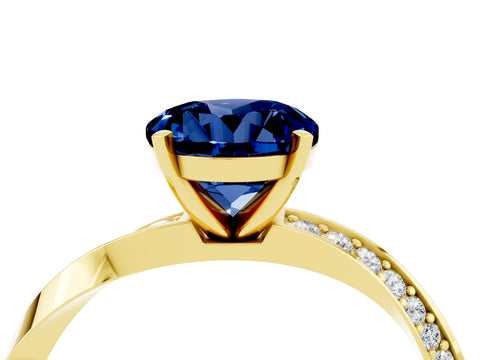 Yellow gold Round Cut Blue Sapphire Engagement Ring with Side Stone Accents and Four-Prong Setting_31