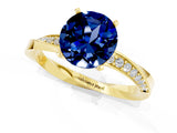 Yellow gold Round Cut Blue Sapphire Engagement Ring with Side Stone Accents and Four-Prong Setting_61