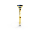 Yellow gold Round Cut Blue Sapphire Engagement Ring with Side Stone Accents and Four-Prong Setting_62