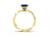 Yellow gold Round Cut Blue Sapphire Engagement Ring with Side Stone Accents and Four-Prong Setting_63