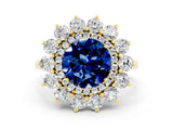 Yellow gold Round Cut Blue Sapphire Floral Double Halo Engagement Ring with Prong Setting_60
