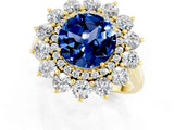 Yellow gold Round Cut Blue Sapphire Floral Double Halo Engagement Ring with Prong Setting_61