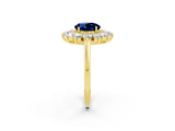 Yellow gold Round Cut Blue Sapphire Floral Double Halo Engagement Ring with Prong Setting_62
