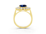 Yellow gold Round Cut Blue Sapphire Floral Double Halo Engagement Ring with Prong Setting_63