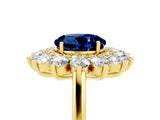 Yellow gold Round Cut Blue Sapphire Floral Double Halo Engagement Ring with Prong Setting_65