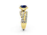 Yellow gold Round Cut Blue Sapphire Halo Ring with Round Split Shank and Prong Setting_50