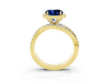 Yellow gold Round Cut Blue Sapphire Halo Ring with Round Split Shank and Prong Setting_51