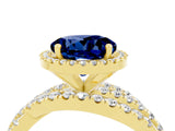 Yellow gold Round Cut Blue Sapphire Halo Ring with Round Split Shank and Prong Setting_52