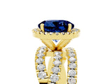Yellow gold Round Cut Blue Sapphire Halo Ring with Round Split Shank and Prong Setting_53