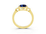 Yellow gold Round Cut Blue Sapphire Halo Ring with Tapered Band and Four-Prong Setting_3