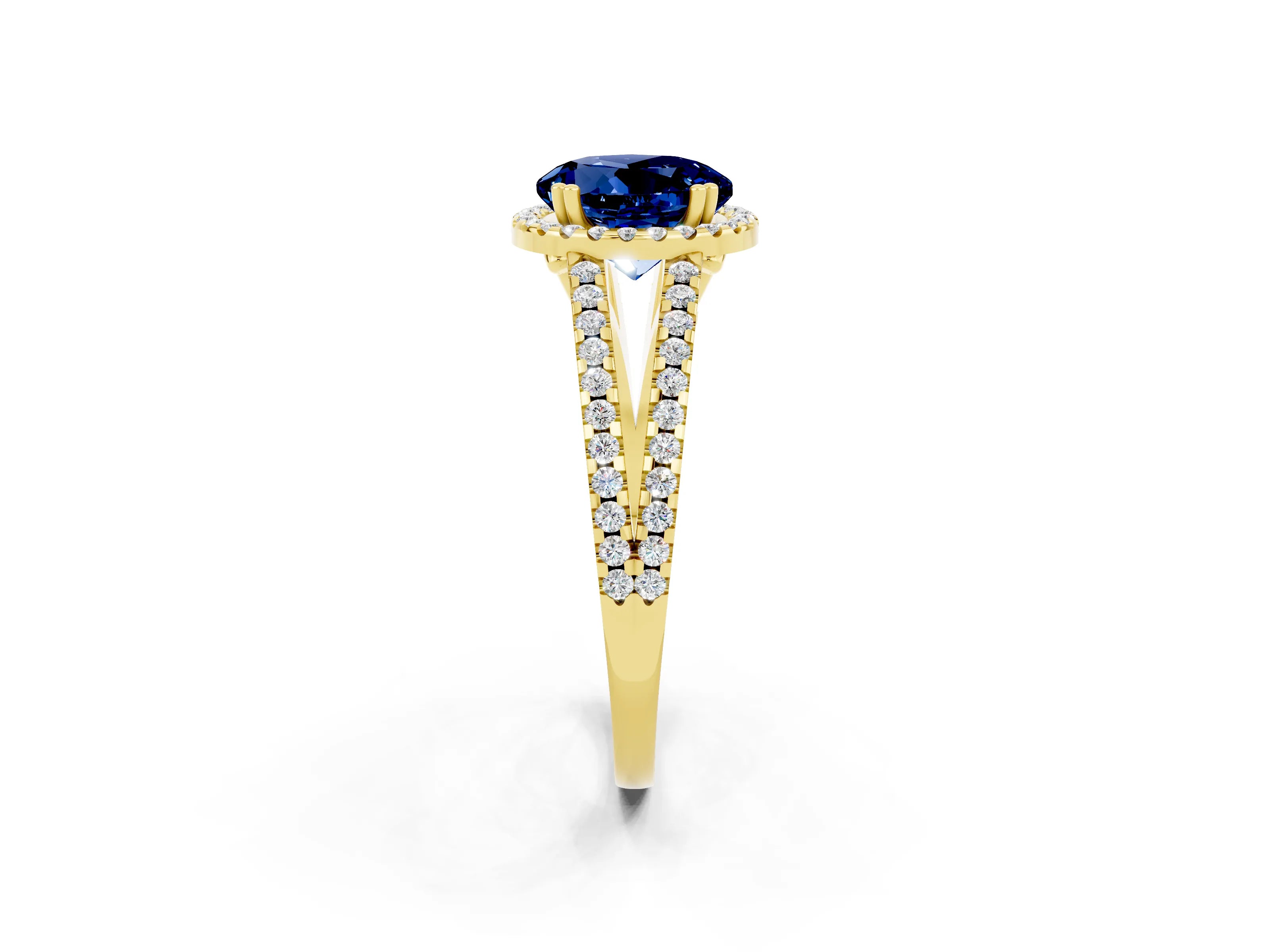 Yellow gold Round Cut Blue Sapphire Halo Split Shank Engagement Ring_14