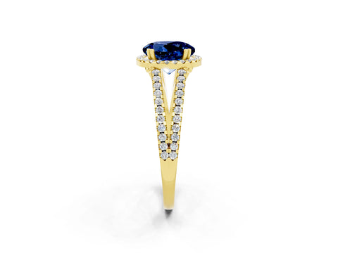 Yellow gold Round Cut Blue Sapphire Halo Split Shank Engagement Ring_14