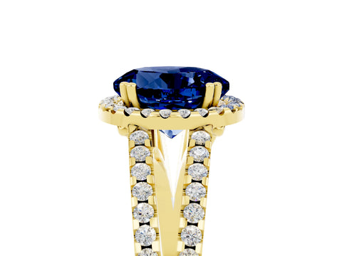 Yellow gold Round Cut Blue Sapphire Halo Split Shank Engagement Ring_17
