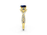 Yellow gold Round Cut Blue Sapphire Halo Twist Band Solitaire Prong Setting Ring_2