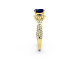 Yellow gold Round Cut Blue Sapphire  Halo Twist Band Solitaire Prong Setting Ring_26
