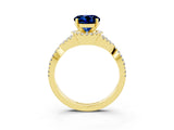 Yellow gold Round Cut Blue Sapphire  Halo Twist Band Solitaire Prong Setting Ring_27