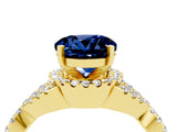 Yellow gold Round Cut Blue Sapphire  Halo Twist Band Solitaire Prong Setting Ring_28