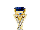 Yellow gold Round Cut Blue Sapphire  Halo Twist Band Solitaire Prong Setting Ring_29