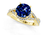 Yellow gold Round Cut Blue Sapphire  Halo Twist Band Solitaire Prong Setting Ring_43