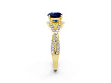 Yellow gold Round Cut Blue Sapphire  Halo Twist Band Solitaire Prong Setting Ring_44