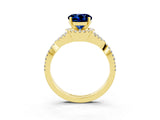 Yellow gold Round Cut Blue Sapphire  Halo Twist Band Solitaire Prong Setting Ring_45