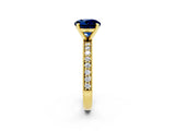 Yellow gold Round Cut Blue Sapphire Milgrain Pavé Engagement Ring with Four-Prong Setting_2
