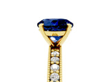 Yellow gold Round Cut Blue Sapphire Milgrain Pavé Engagement Ring with Four-Prong Setting_5