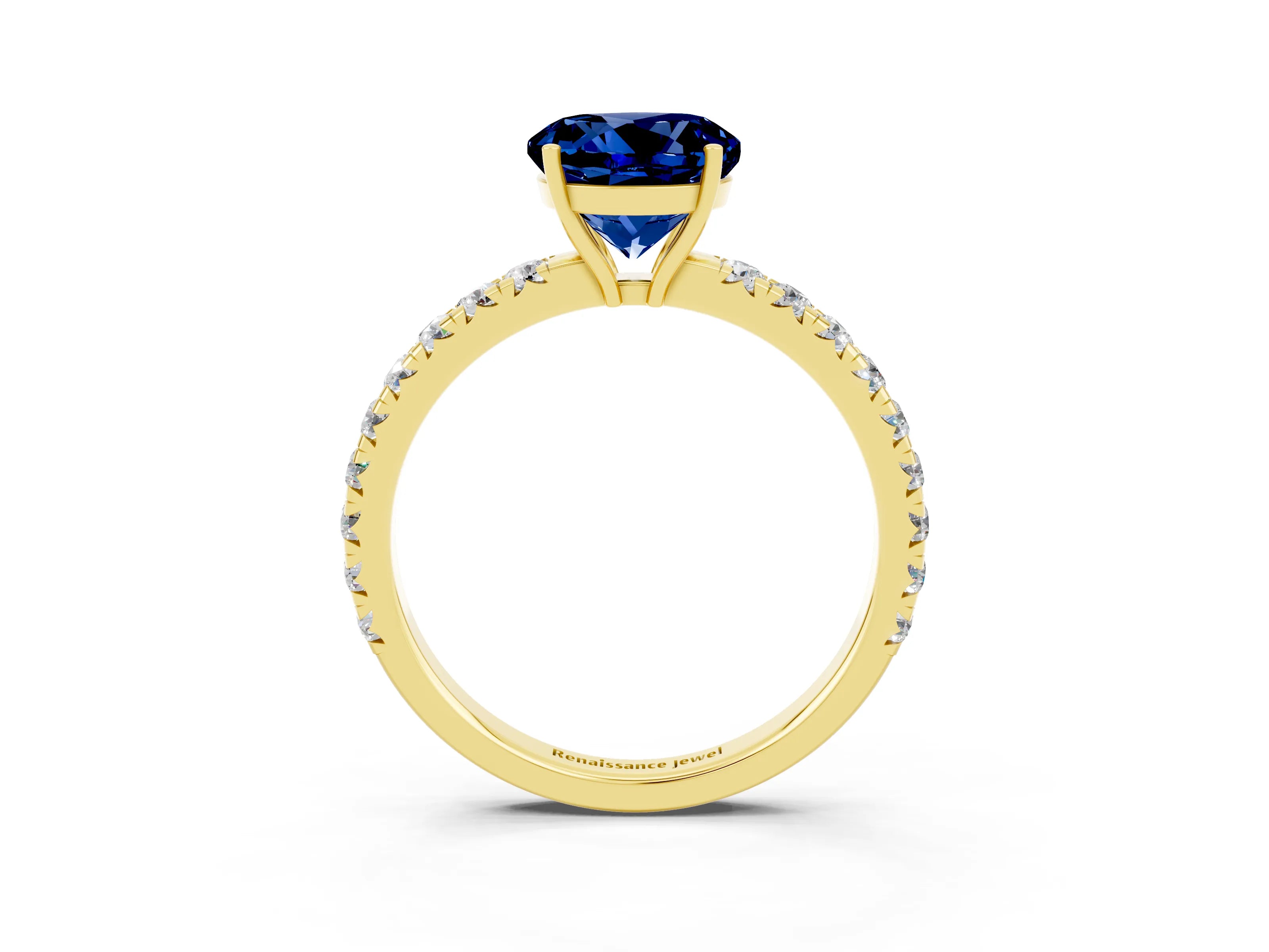 Yellow gold Round Cut Blue Sapphire Pavé Solitaire Engagement Ring with Four-Prong Setting_15