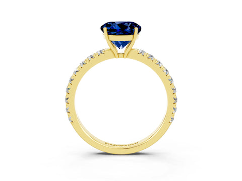 Yellow gold Round Cut Blue Sapphire Pavé Solitaire Engagement Ring with Four-Prong Setting_15