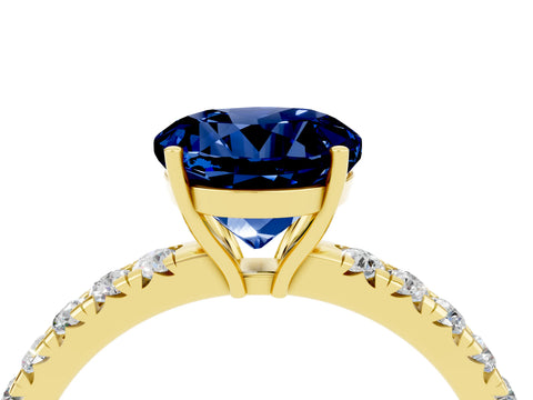 Yellow gold Round Cut Blue Sapphire Pavé Solitaire Engagement Ring with Four-Prong Setting_16
