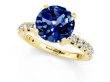 Yellow gold Round Cut Blue Sapphire Pavé Solitaire Ring with Round Band and Prong Setting_25