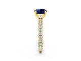 Yellow gold Round Cut Blue Sapphire Pavé Solitaire Ring with Round Band and Prong Setting_26