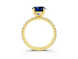 Yellow gold Round Cut Blue Sapphire Pavé Solitaire Ring with Round Band and Prong Setting_27