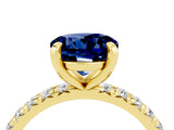 Yellow gold Round Cut Blue Sapphire Pavé Solitaire Ring with Round Band and Prong Setting_28