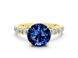 Yellow gold Round Cut Blue Sapphire Pave Band Solitaire Ring with Four-Prong Setting_12