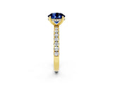 Yellow gold Round Cut Blue Sapphire Pave Band Solitaire Ring with Four-Prong Setting_14