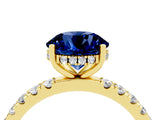 Yellow gold Round Cut Blue Sapphire Pave Band Solitaire Ring with Four-Prong Setting_16