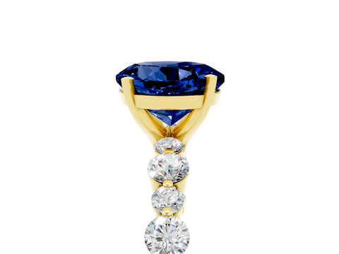 Yellow gold Round Cut Blue Sapphire Prong Set Engagement Ring with Pavé Band_5