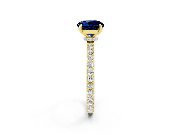Yellow gold Round Cut Blue Sapphire Pavé Engagement Ring with Round  Accents and Prong Setting
