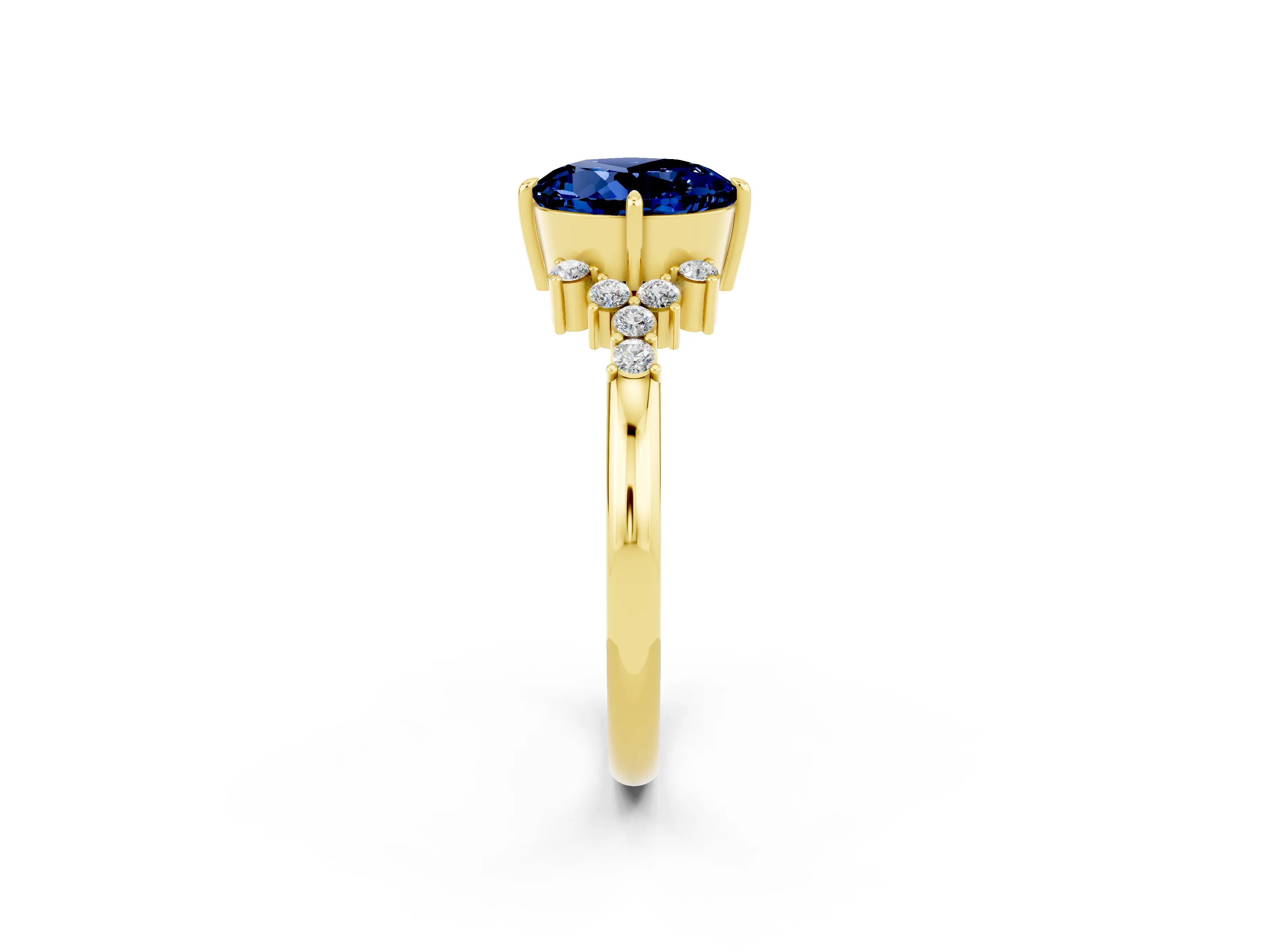 Yellow gold Round Cut Blue Sapphire Ring with Side Stones and Four-Prong Setting_38