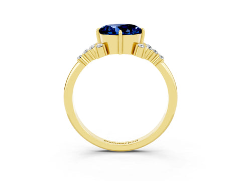 Yellow gold Round Cut Blue Sapphire Ring with Side Stones and Four-Prong Setting_39