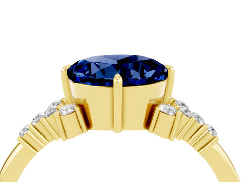 Yellow gold Round Cut Blue Sapphire Ring with Side Stones and Four-Prong Setting_40