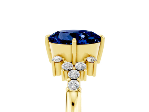 Yellow gold Round Cut Blue Sapphire Ring with Side Stones and Four-Prong Setting_41