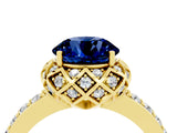 Yellow gold Round Cut Blue Sapphire Scalloped Halo Engagement Ring with Round Shared Prong Band_28